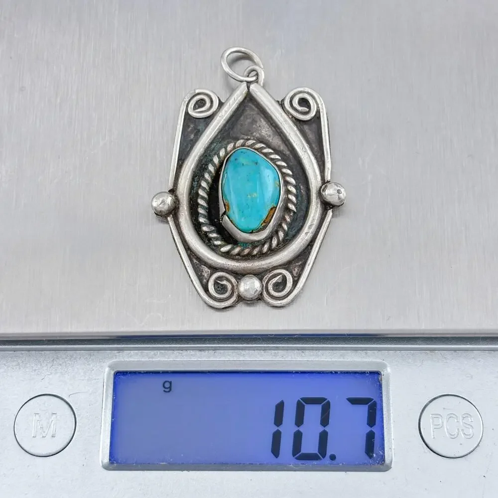 Vintage Sterling Silver 925 Turquoise Shadowbox Pendant